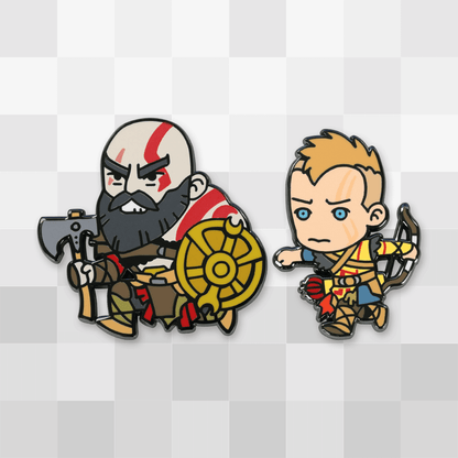 Kratos and Atreus Chibi Pin Set
